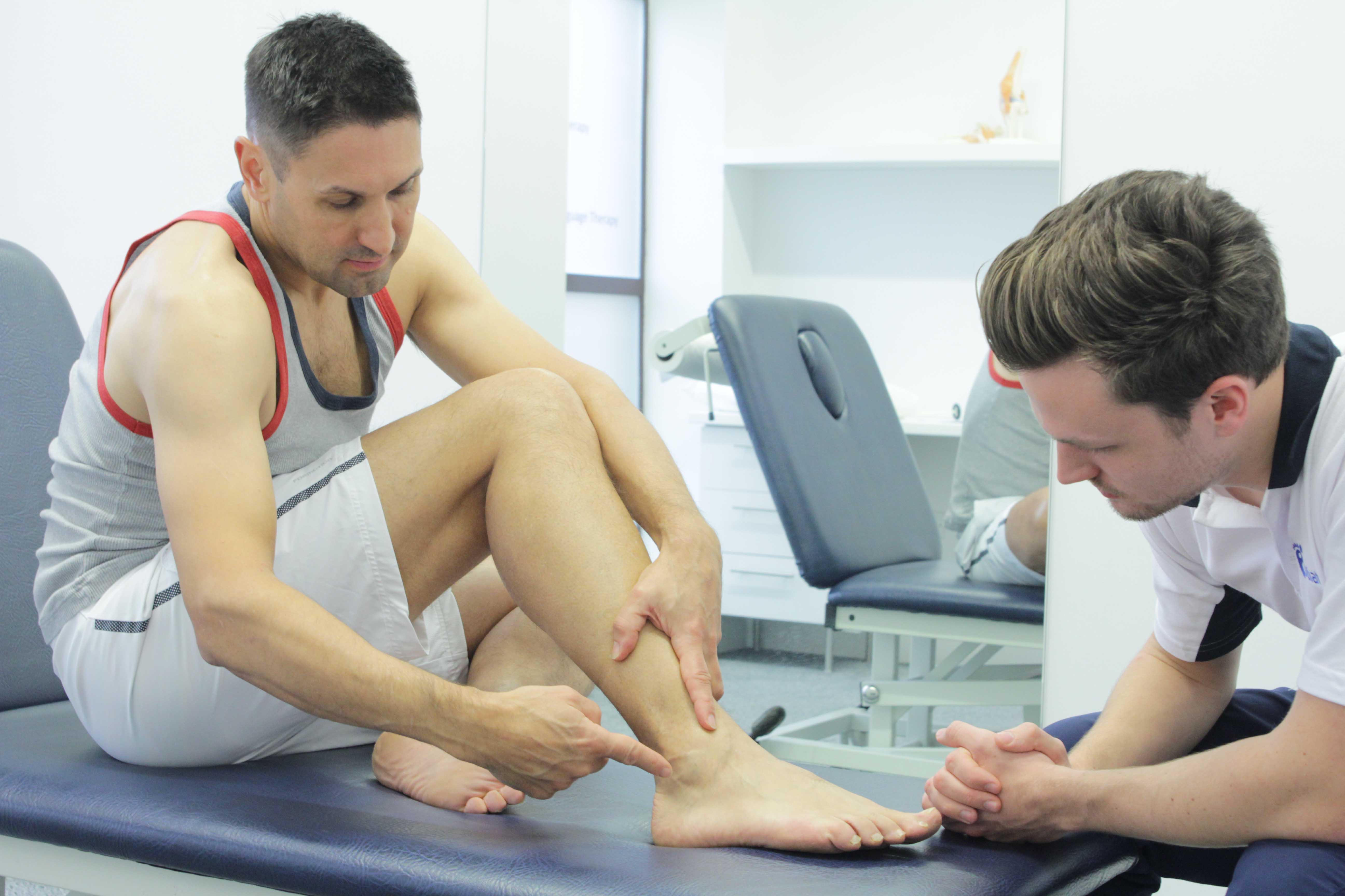 A patient strengthening her ankle and working of balance following an ankle sprain.